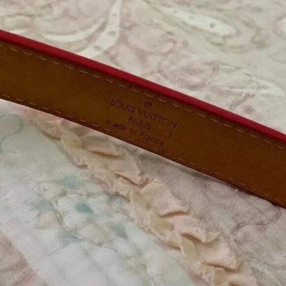READ DESCR Louis Vuitton Red Monogram Belt w/ Dust Bag Size 36 USED WORN OUT! - Picture 9 of 11